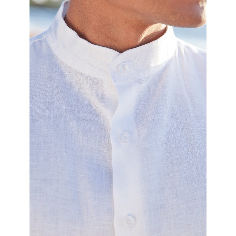 Mens‎ 100% Linen Button Down Long Sleeve Shirt Size XXL White Beachy Wedding - Picture 3 of 14